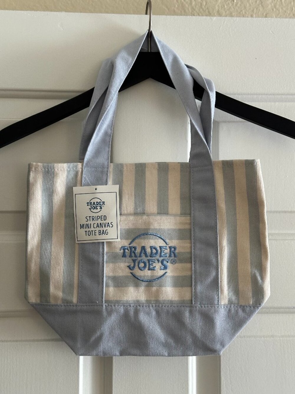 BLUE Trader Joe's Pastel/Striped Mini Canvas Tote